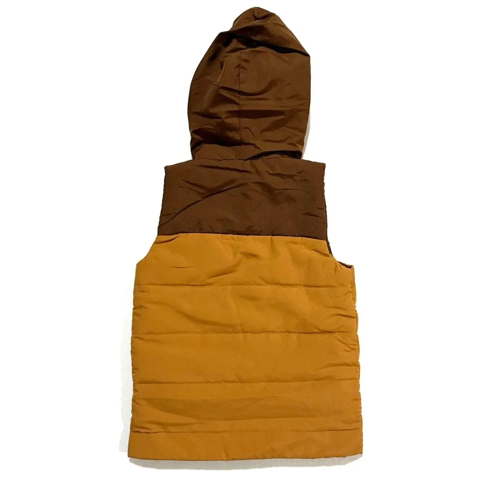 Tommy Bahama Kids Vest Boys S (5/6) Hooded Puffer Snap Buttons Brown Tan